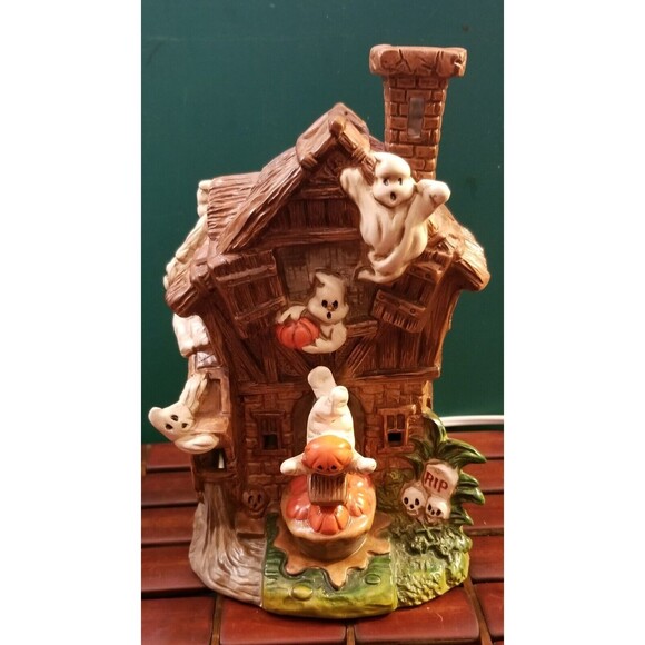 1994 Halloween Village Illuminated Haunted Mill Ceramic Building Pacific Rim - Picture 3 of 7